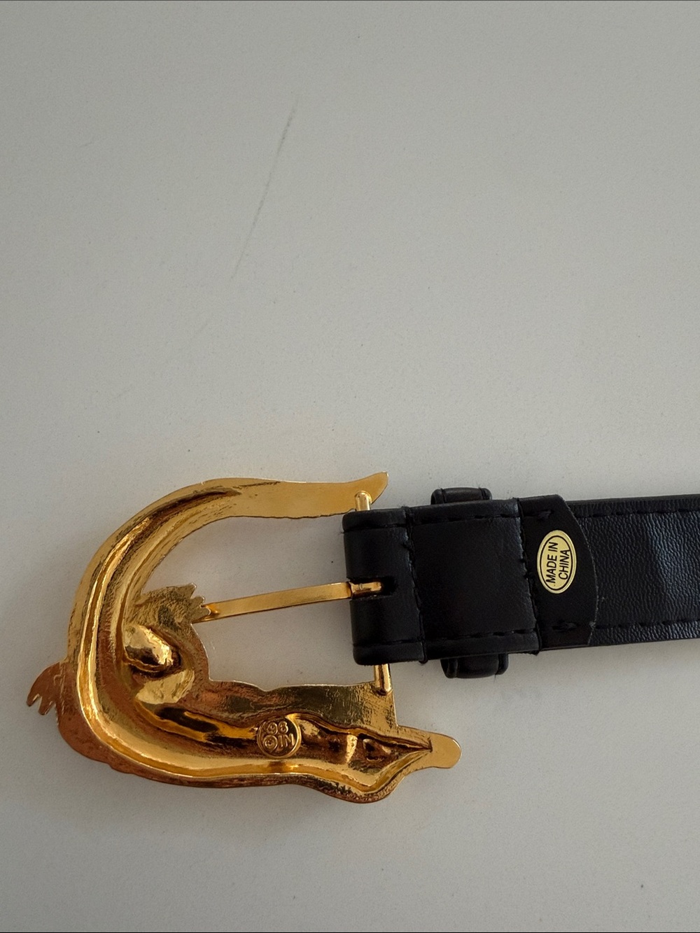 BELT Black Faux Leather Large Gold Tone Metal Crocodile Buckle Statement Glamour - Picture 15 of 17